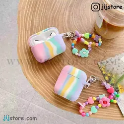 کاور ایرپاد رنگین کمان (صورتی) همراه بند آویز گل پاستیلی