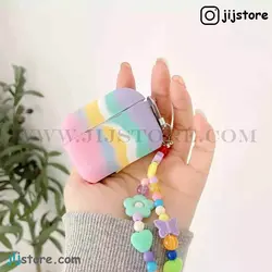 کاور ایرپاد رنگین کمان (صورتی) همراه بند آویز گل پاستیلی