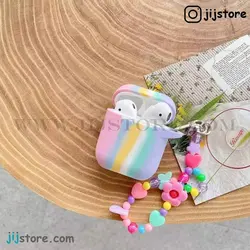 کاور ایرپاد رنگین کمان (صورتی) همراه بند آویز گل پاستیلی