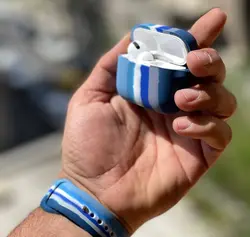 ست قاب آیفون کیس ایرپاد و بند اپل واچ رنگین کمان سیلیکونی(آبی)