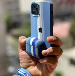 ست قاب آیفون کیس ایرپاد و بند اپل واچ رنگین کمان سیلیکونی(آبی)