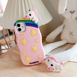 قاب آیفون یونی کورن رنگین کمان همراه آویز