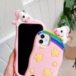 قاب آیفون یونی کورن رنگین کمان همراه آویز