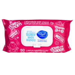 دستمال مرطوب کودک کالاندولا 50 برگ صورتی دافی