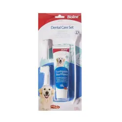 ست 4 تیکه مسواک به همراه خمیر دندان خوراکی با طعم گوشت بایولاین – Bioline Dog Toothpaste Toothbrush Set Beef Flavor