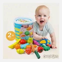 اسباب بازی برش های میوه و سبزی چوبی چسبی