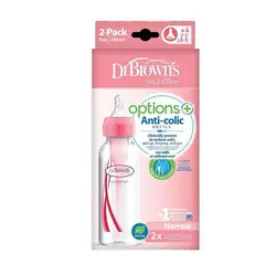 شیشه شیر 2 عددی 250 میل باریک آپشن پلاس صورتی دکتر براون Drbrowns