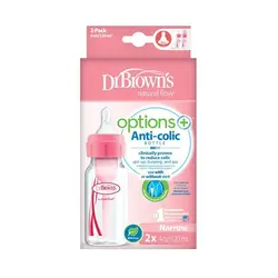شیشه شیر 2 عددی 120 میل باریک آپشن پلاس صورتی دکتر براون Drbrowns