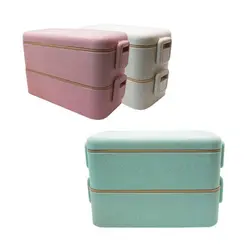 ظرف غذا ارگانیک دو طبقه همراه قاشق و چنگال Lunch Box
