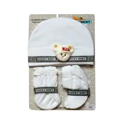 ست کلاه پاپوش دستکش نوزاد لاکی بی بی Lucky Baby مدل 5008