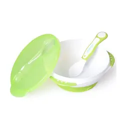 کاسه چسبانکی و قاشق حساس به دما kids me رنگ سبز