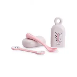 قاشق محفظه دار با گیره ی پیش بند suavinex رنگ صورتی