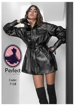 مانتو چرم (تو کرک) همراه با کمربند