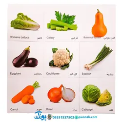 کارت‌ آموزش صیفی‌جات مدل کارت پازل انتشارات آوای بامداد (۲۰ کارت پازل آموزشی دو زبانه)
