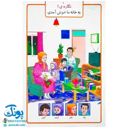 لوح پوستر مقوایی تصویری معلم بخش نگاره ها مدل استادیار (آموزش نگاره های فارسی اول دبستان ۱۲ برگ سایز ۷۰*۵۰)