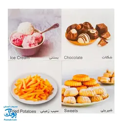 کارت‌ آموزش خوراکی ها مدل کارت پازل انتشارات آوای بامداد (۲۰ کارت پازل آموزشی دو زبانه)
