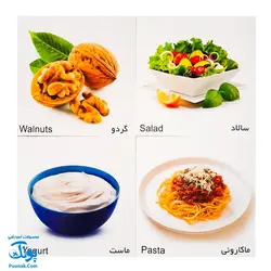 کارت‌ آموزش خوراکی ها مدل کارت پازل انتشارات آوای بامداد (۲۰ کارت پازل آموزشی دو زبانه)
