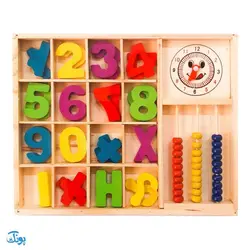 جعبه ابزار چوبی آموزش مفاهیم اولیه‌ی ریاضی با میله، چرتکه و ساعت مدل ۳۱۲۰B