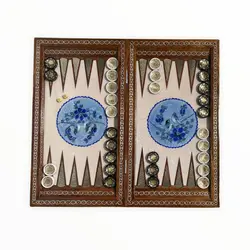 تخته نرد خاتم طرح گل و مرغ آبی