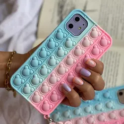 قاب موبایل آیفون 11 فیجت میکی موس آبی صورتی + بند ست