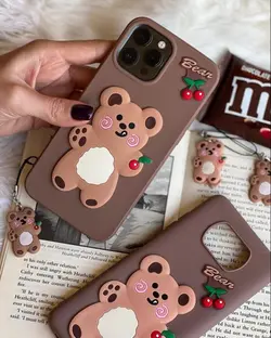 قاب موبایل آیفون 13promax دبل چاکلت خرس و گیلاس + آویز ست رایگان