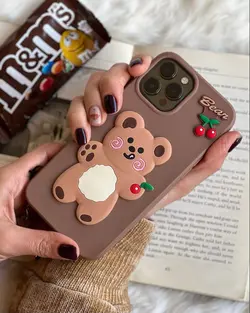 قاب موبایل آیفون 11 دبل چاکلت خرس و گیلاس + آویز ست رایگان