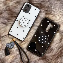 قاب موبایل سامسونگ A20 / A30 قلب ریز پشت گلس + پاپ سوکت ست بدون بند (مشکی | سفید