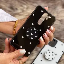 قاب موبایل شیائومی Redmi Note 8  قلب ریز پشت گلس + پاپ سوکت ست بدون بند (مشکی | سفید)