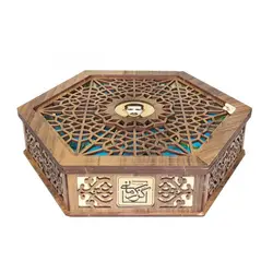 گز لقمه پسته 28 درصد جعبه چوبی شش ضلعی - آرتا گز