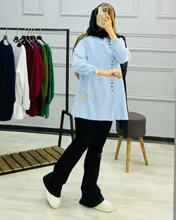 مانتو گلدوزی الیاف دکمه دار کد ۱۲۳۲۳