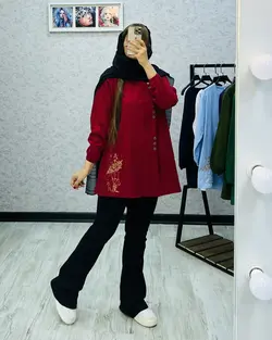 مانتو گلدوزی الیاف دکمه دار کد ۱۲۳۲۳