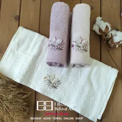 حوله دستی بزرگ گلدوزی 50x90 بهباف اذر