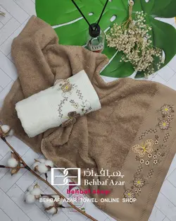 حوله دستی گلدوزی کادویی بهباف اذر طرح پروانه 40در80 سانت