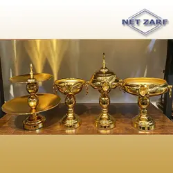 فروش عمده ست ظروف پذیرایی فلزی طلایی