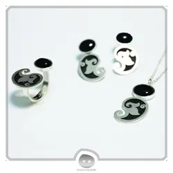 نیم ست نقره گلابتون با سنگ عقیق مشکی