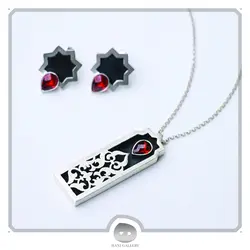 نیم ست نقره گلستانه با سنگ اتمی قرمز