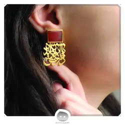 گوشواره نقره در عشق جانان با سنگ مستطیل عقیق قرمز