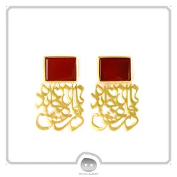 گوشواره نقره در عشق جانان با سنگ مستطیل عقیق قرمز