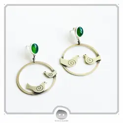 گوشواره نقره مرغ چمان و سنگ عقیق سبز