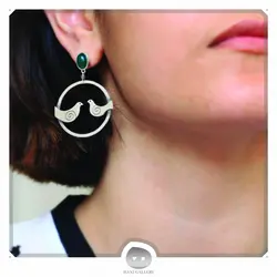 گوشواره نقره مرغ چمان و سنگ عقیق سبز