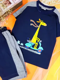 ست تیشرت شلوارک زیر زانو زرافه موتورسوار