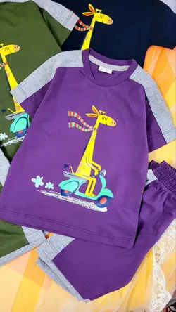 ست تیشرت شلوارک زیر زانو زرافه موتورسوار