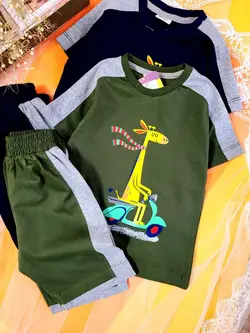 ست تیشرت شلوارک زیر زانو زرافه موتورسوار