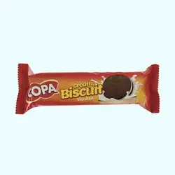 بیسکوییت کاکائویی کرمدار با طعم وانیل کوپا 90 گرم