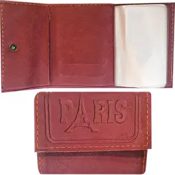 کیف کارتی زرشکی چرم دارای 12 محفظه نگهدارنده مدل PARIS