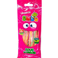 پاستیل لیکوریتز مغزدار شکری پیچ رنگین کمونی شیبا 90 گرمی