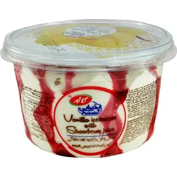 بستنی پذیرایی وانیلی با رگه های شهد توت فرنگی کاله 500 گرمی