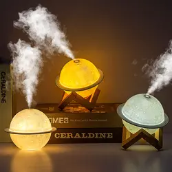 دستگاه بخور سرد و چراغ خواب زحل پایه چوبی دار حجم 200میل Moon Planet Humidifier