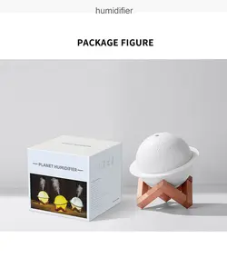 دستگاه بخور سرد و چراغ خواب زحل پایه چوبی دار حجم 200میل Moon Planet Humidifier