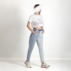شلوار جین مام استایل دو رنگ